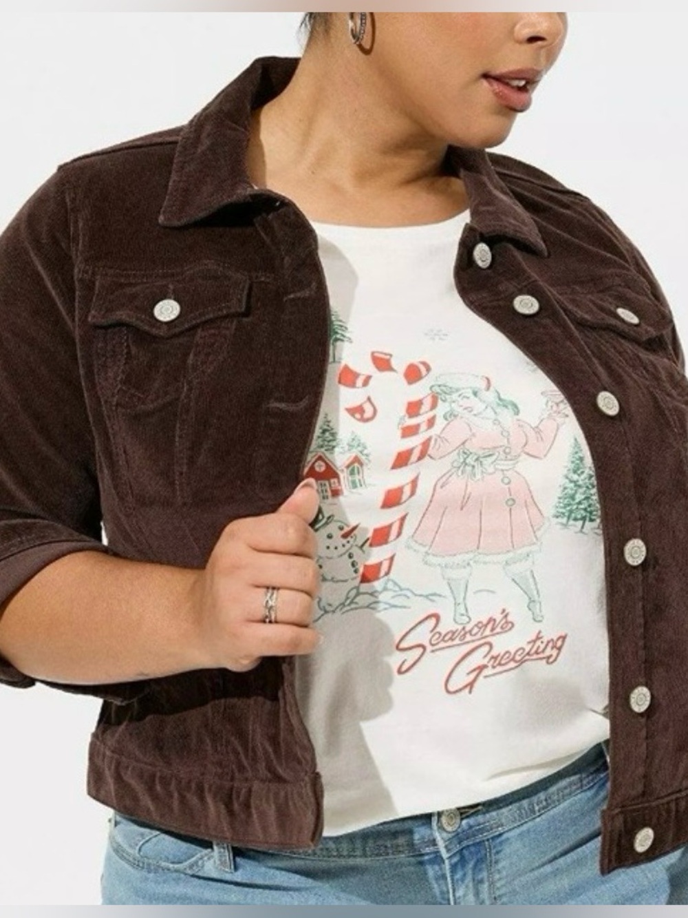 Torrid Womens Stretch Corduroy Trucker Jacket Java Brown Plus Size 2X